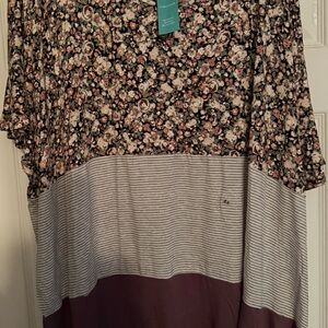 Maurices Black Floral and Gray Striped Blouse